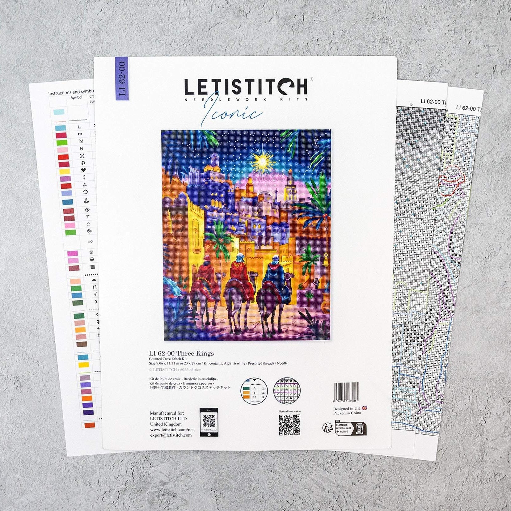 Three Kings Cross Stitch Kit with 16 count Zweigart aida and pre-sorted cottons