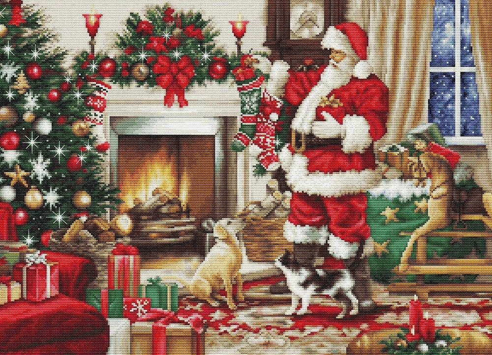 Santa Interior Cross Stitch Kit with 16 count Zweigart aida and pre-sorted cottons