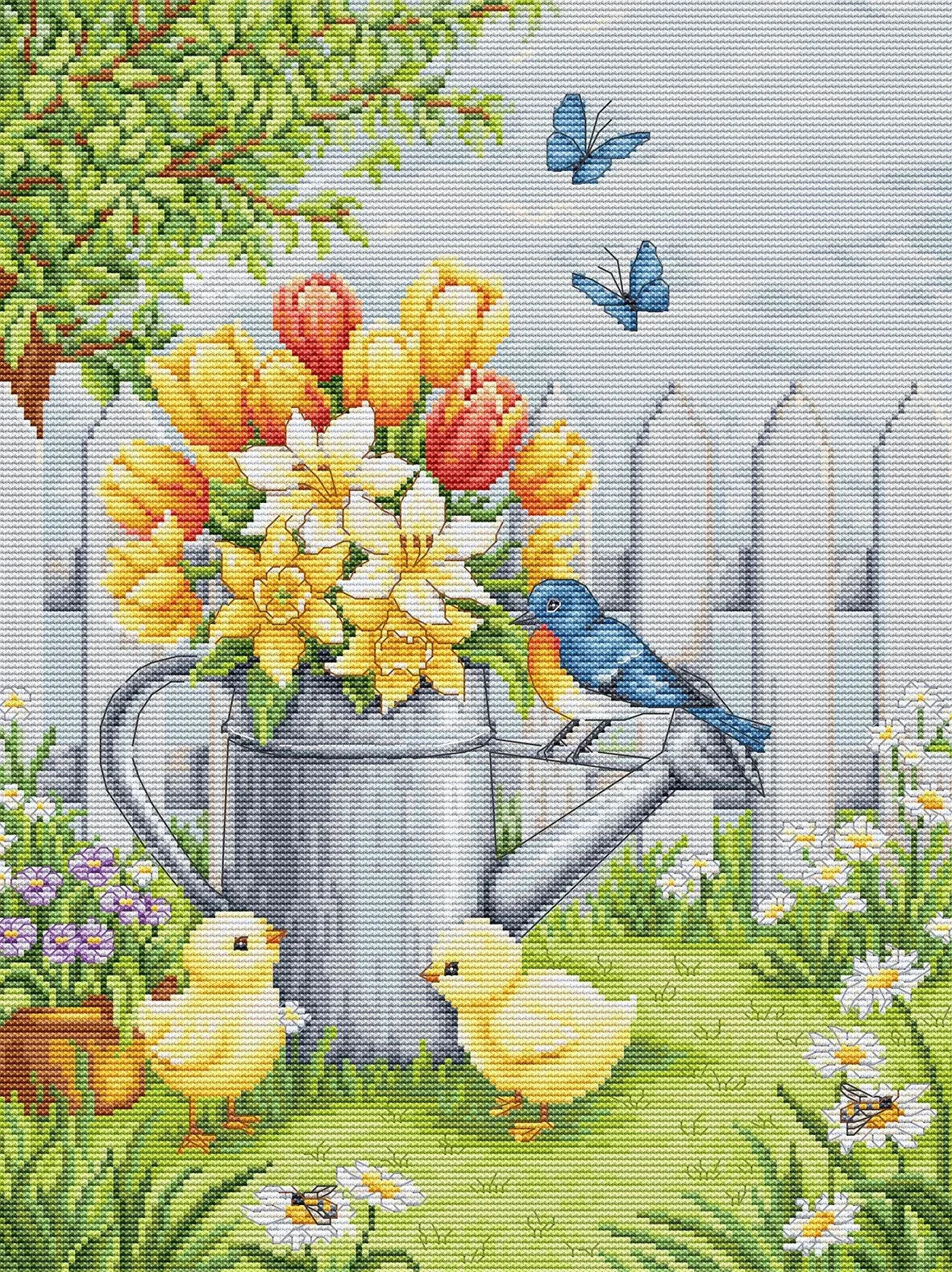 Easter Harmony Cross Stitch Kit with 16 count Zweigart aida and pre-sorted cottons