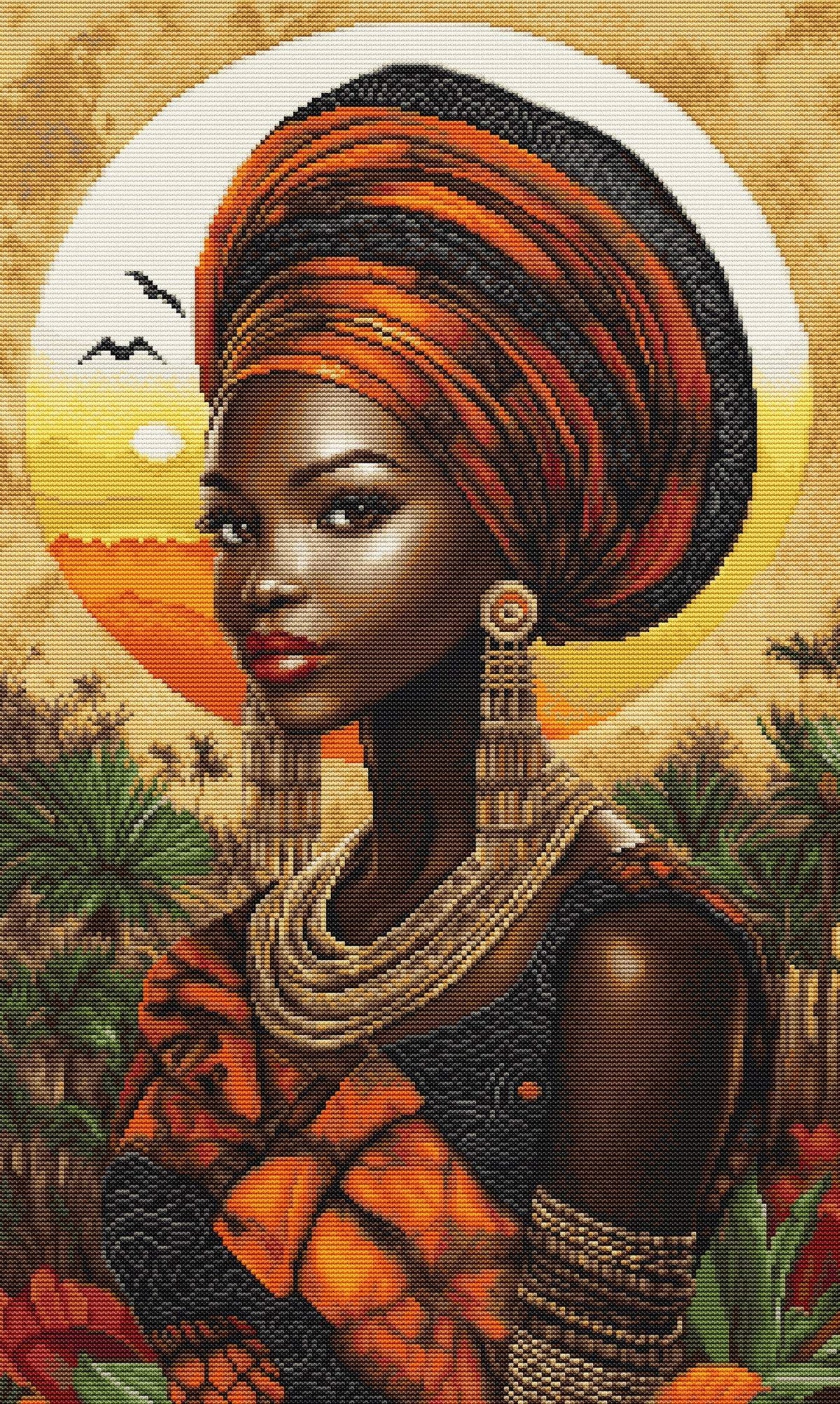 Queen of the Sunlit Continent cross stitch kit with 16 count Zweigart aida and pre-sorted stranded cottons