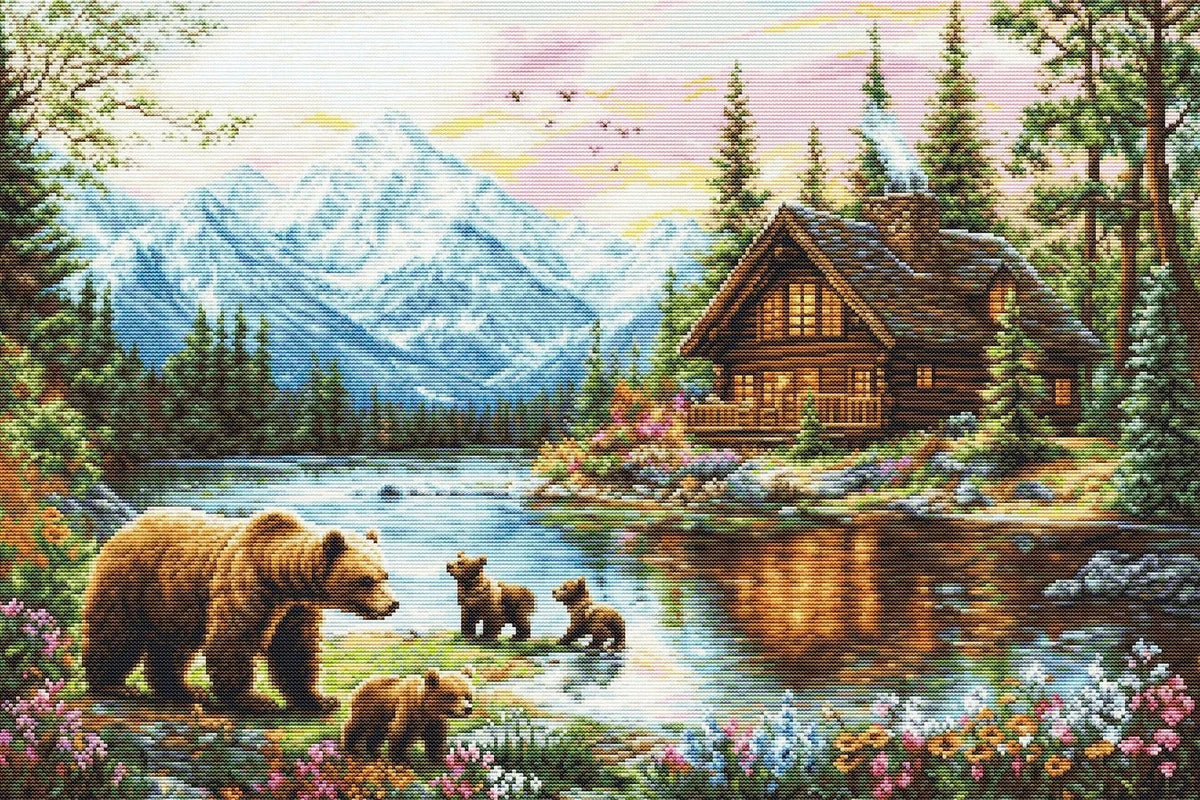 Cubs’ Adventure Cross Stitch Kit with 16 count Zweigart aida, pre-sorted cottons, needle, and instructions, finished size 52x35cm