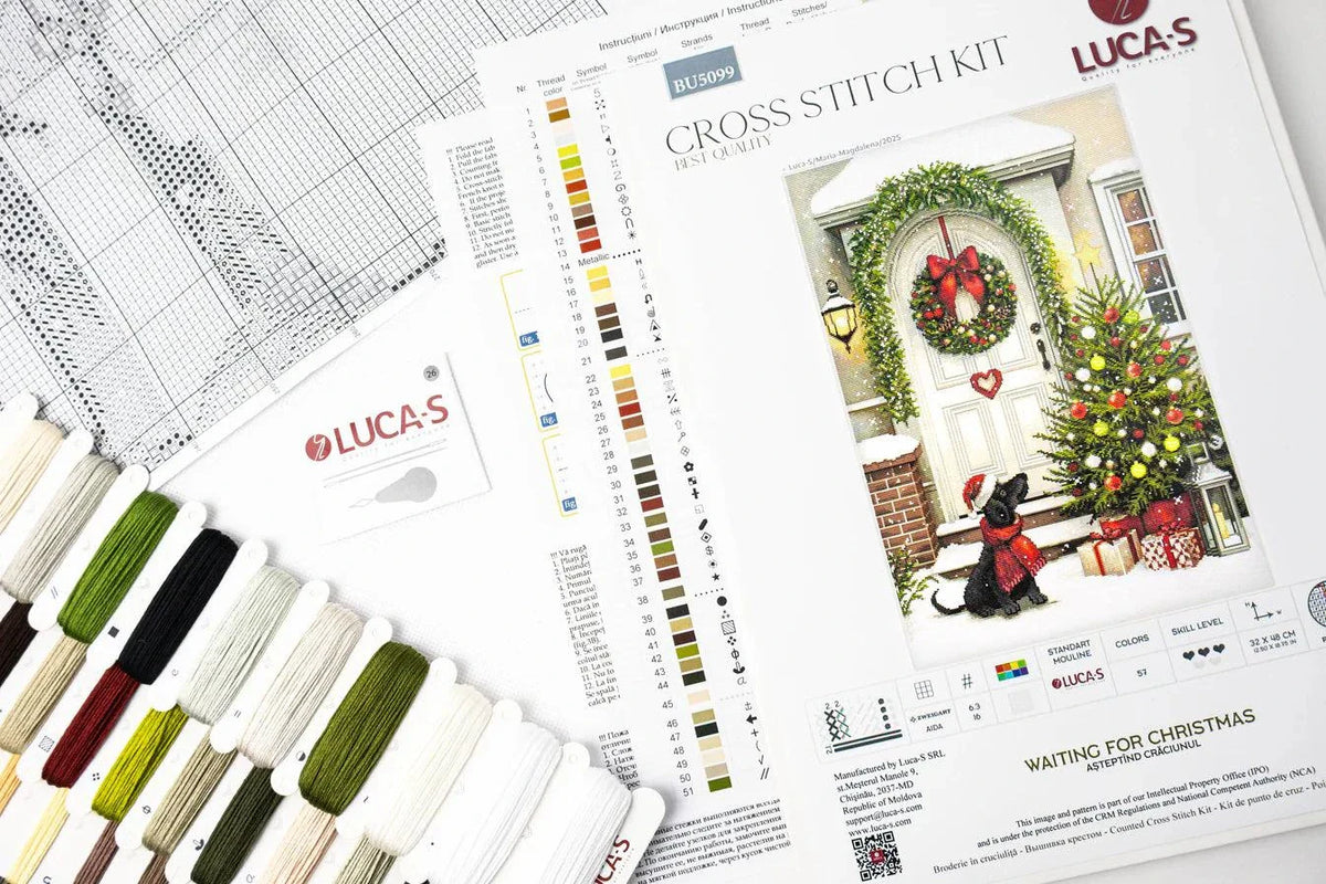 Waiting for Christmas Cross Stitch Kit with 16 count Zweigart aida and pre-sorted cottons