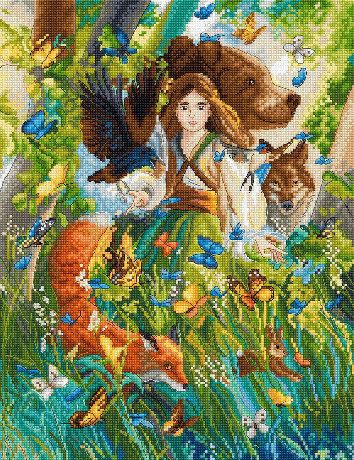 Magic Friendships Cross Stitch Kit with 16 count aida, pre-sorted cottons, needle, and instructions