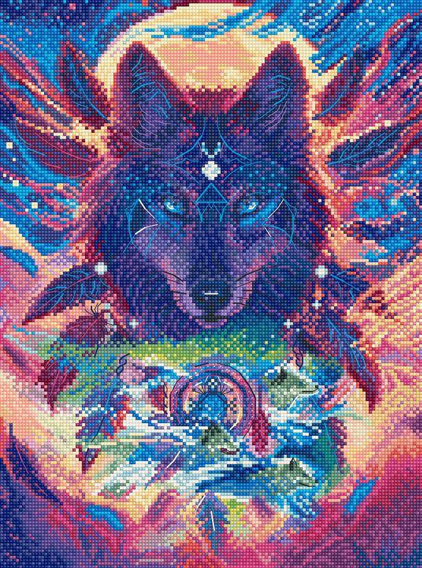 Wolf Magic Cross Stitch Kit with 16 count aida fabric, cotton threads, needle, and instructions