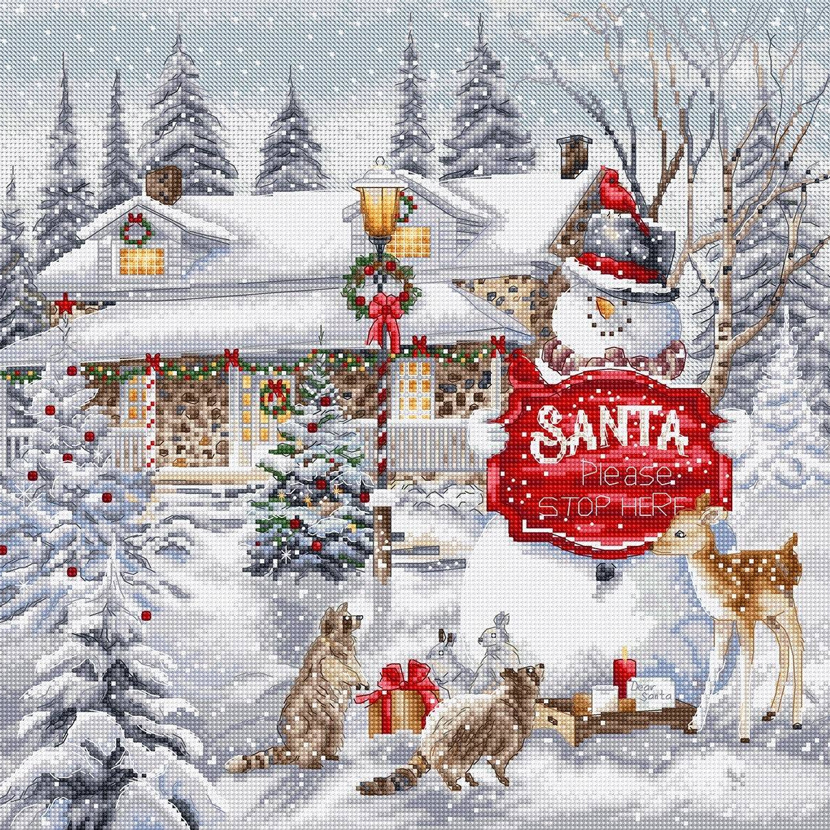 Please Stop Here Cross Stitch Kit with 16 count white Aida fabric and instructions