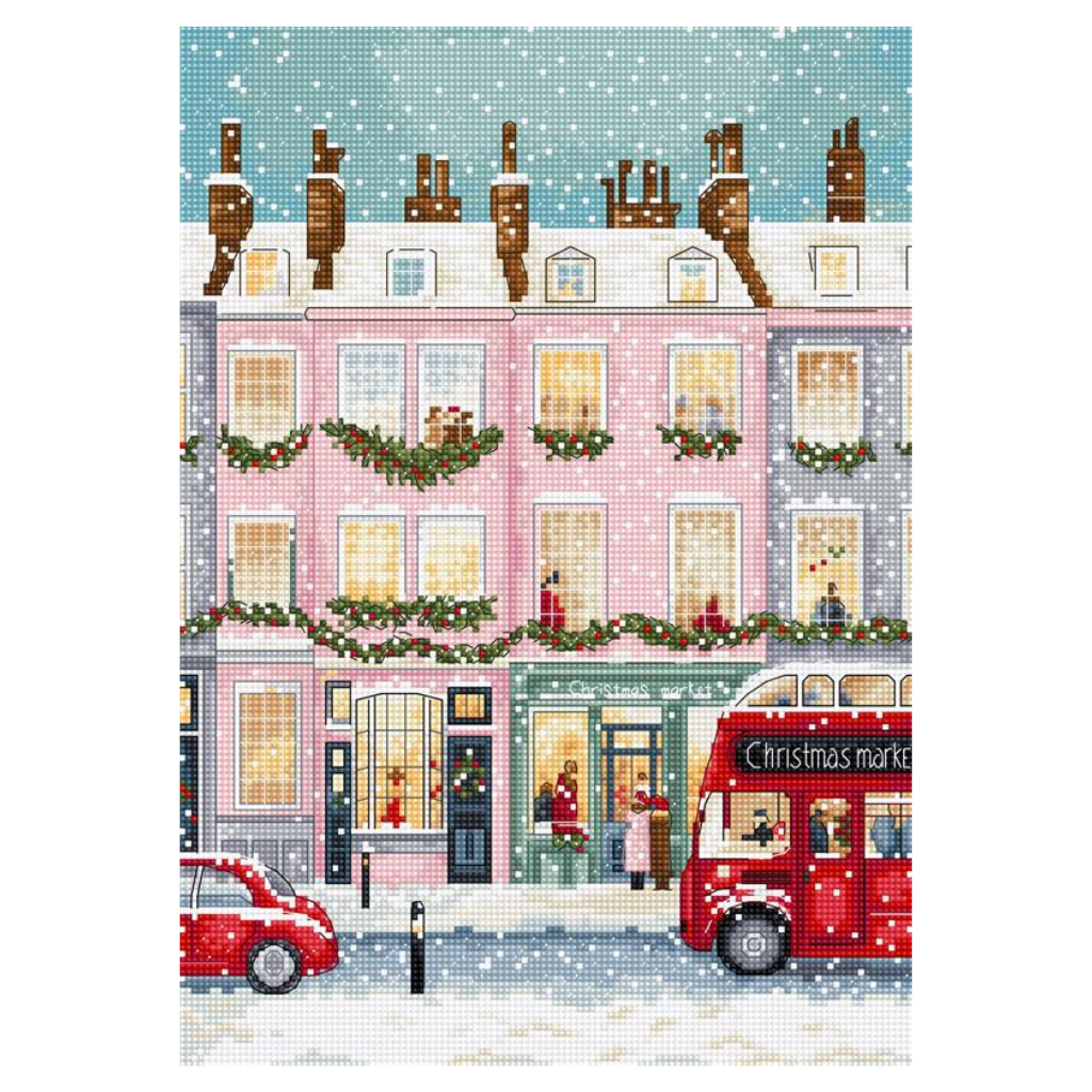 London Winter Charm cross stitch kit with 16 count Aida fabric and cotton threads