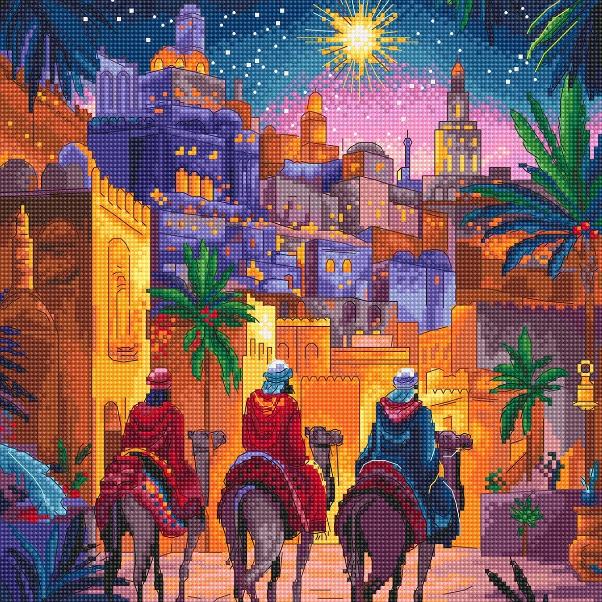 Three Kings Cross Stitch Kit with 16 count aida fabric and pre-sorted cottons kit components