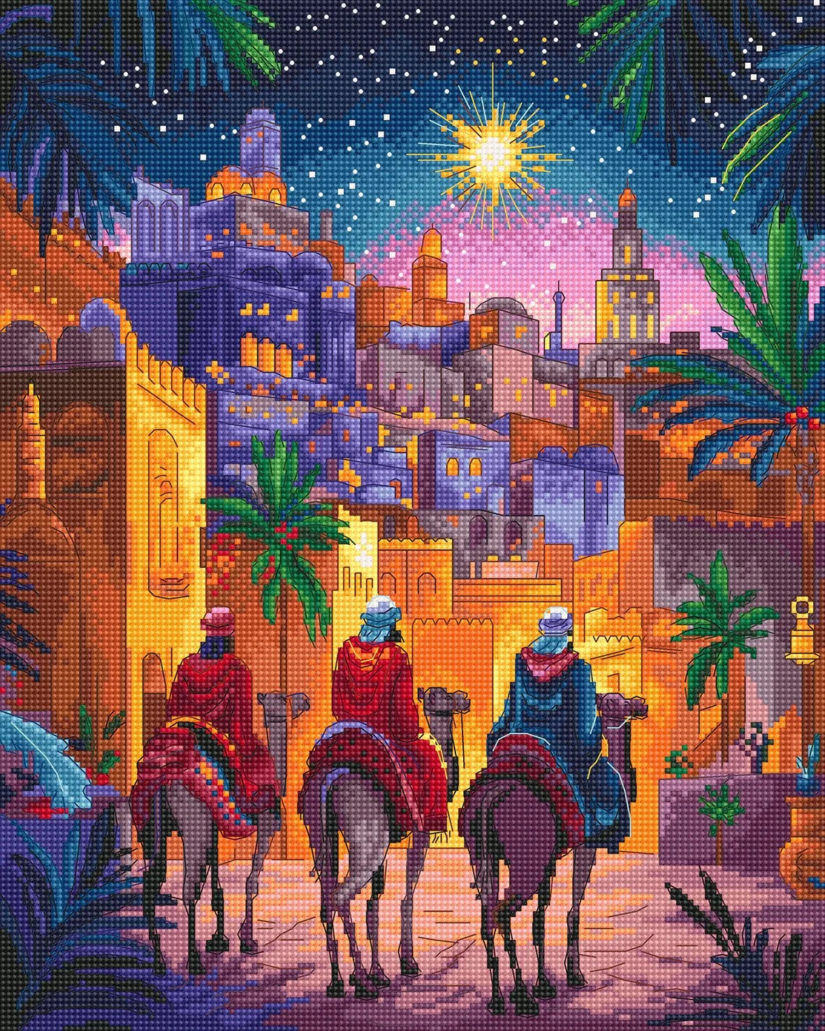Three Kings Cross Stitch Kit with 16 count aida fabric and pre-sorted cottons kit components