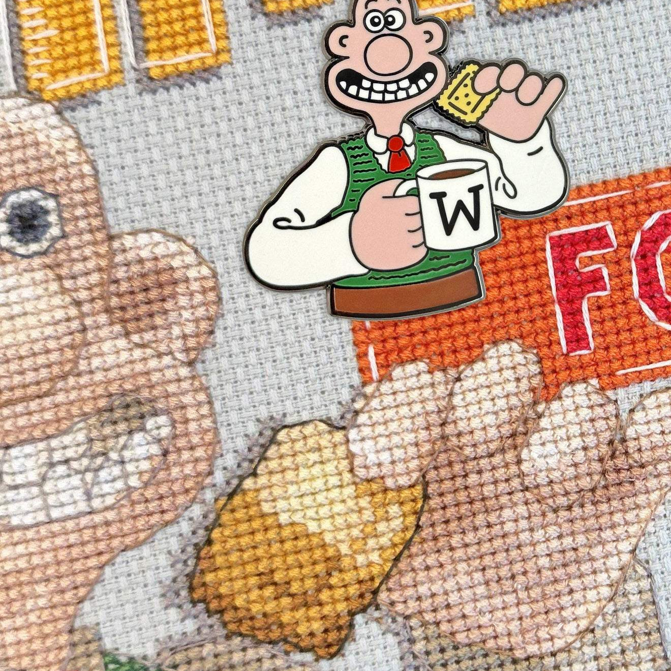 Magnetic needle minder with lovely tea design for securing needles and charts on fabric, 4cm by 4cm