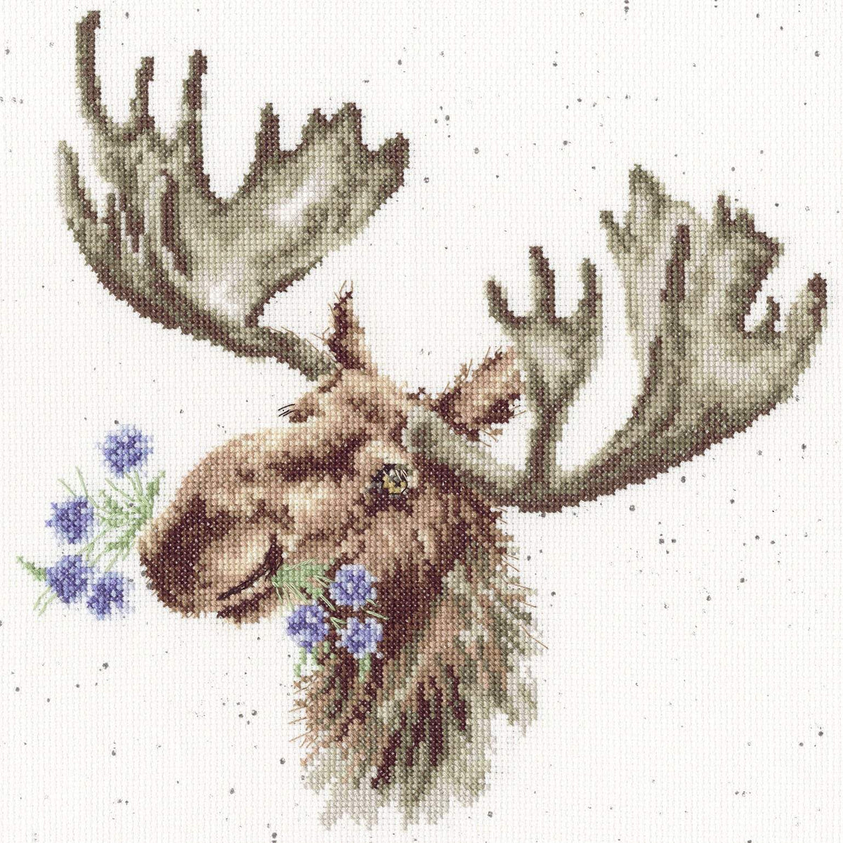 Bothy Threads It Moose Be Love cross stitch kit with Wrendale Speckle Aida fabric and pre-sorted cottons