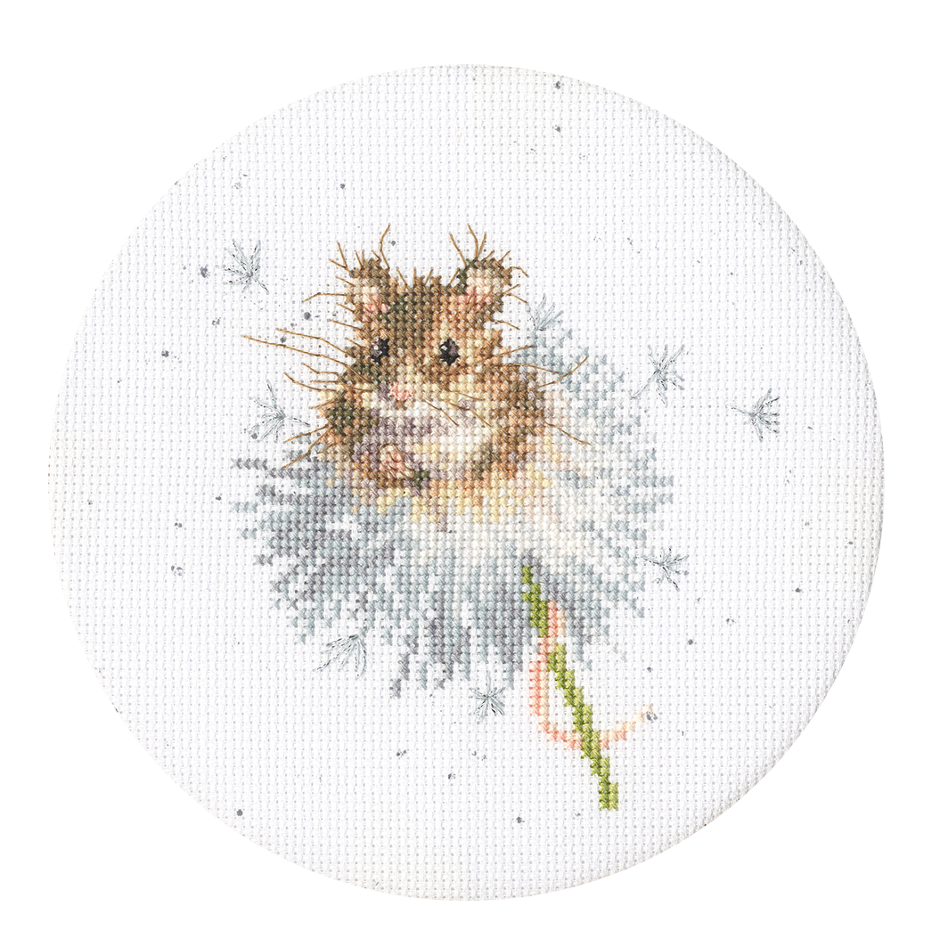 Dandelion Clock Cross Stitch Kit by Bothy Threads with fabric, cottons, metallic threads, needle, and instructions