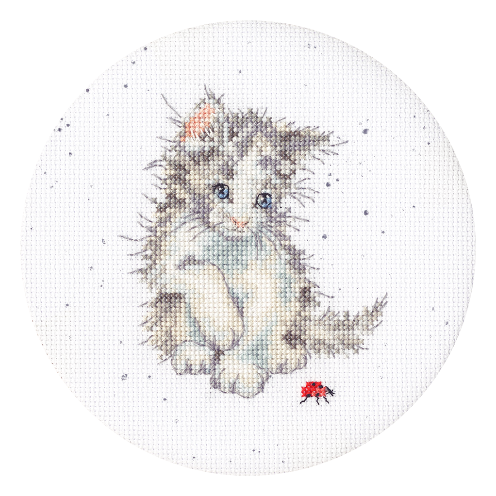 Ladybird cross stitch kit with printed fabric, pre-sorted cottons, needle, and instructions by Bothy Threads