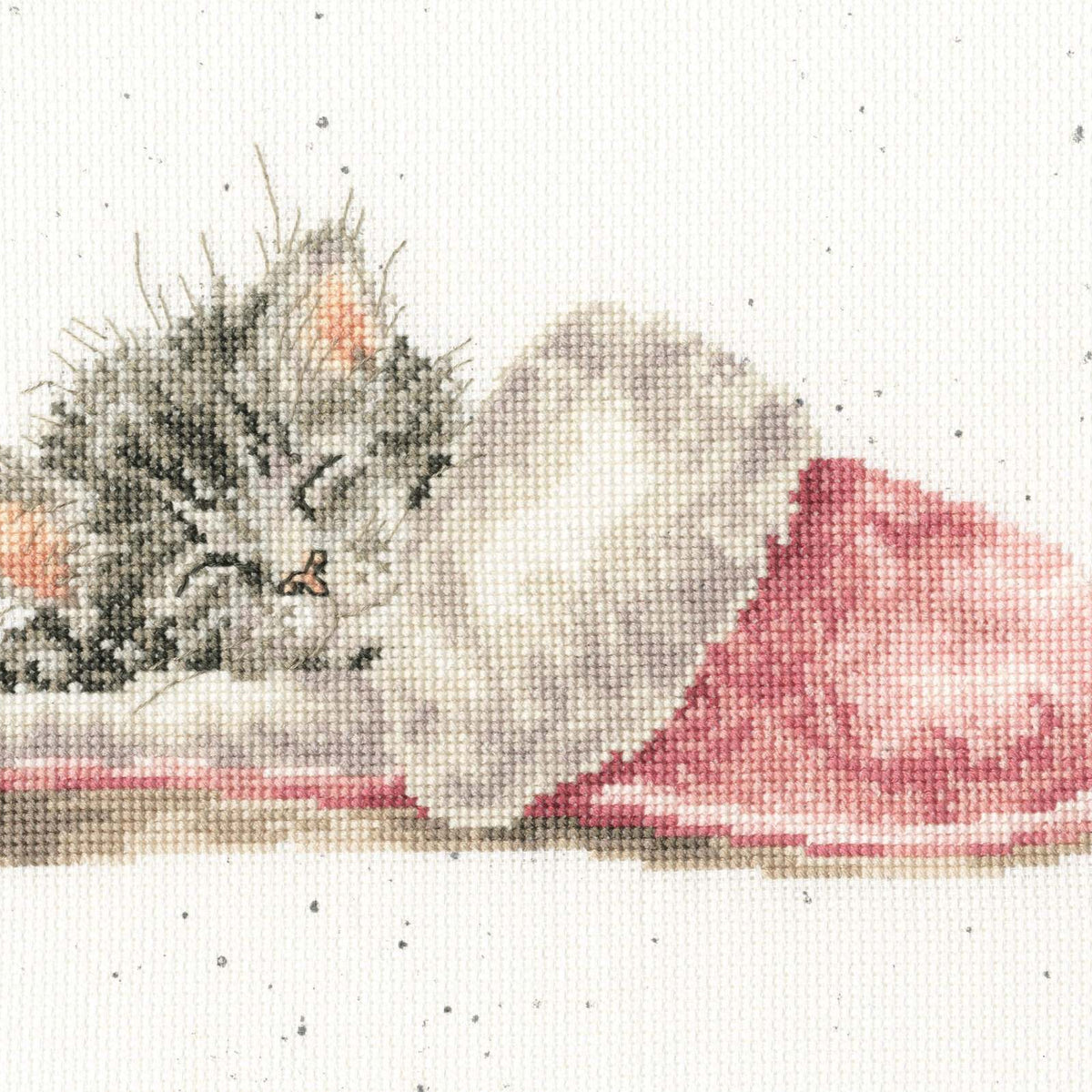The Snuggle is Real Bothy Threads cross stitch kit with Wrendale Designs speckle Aida and cotton threads
