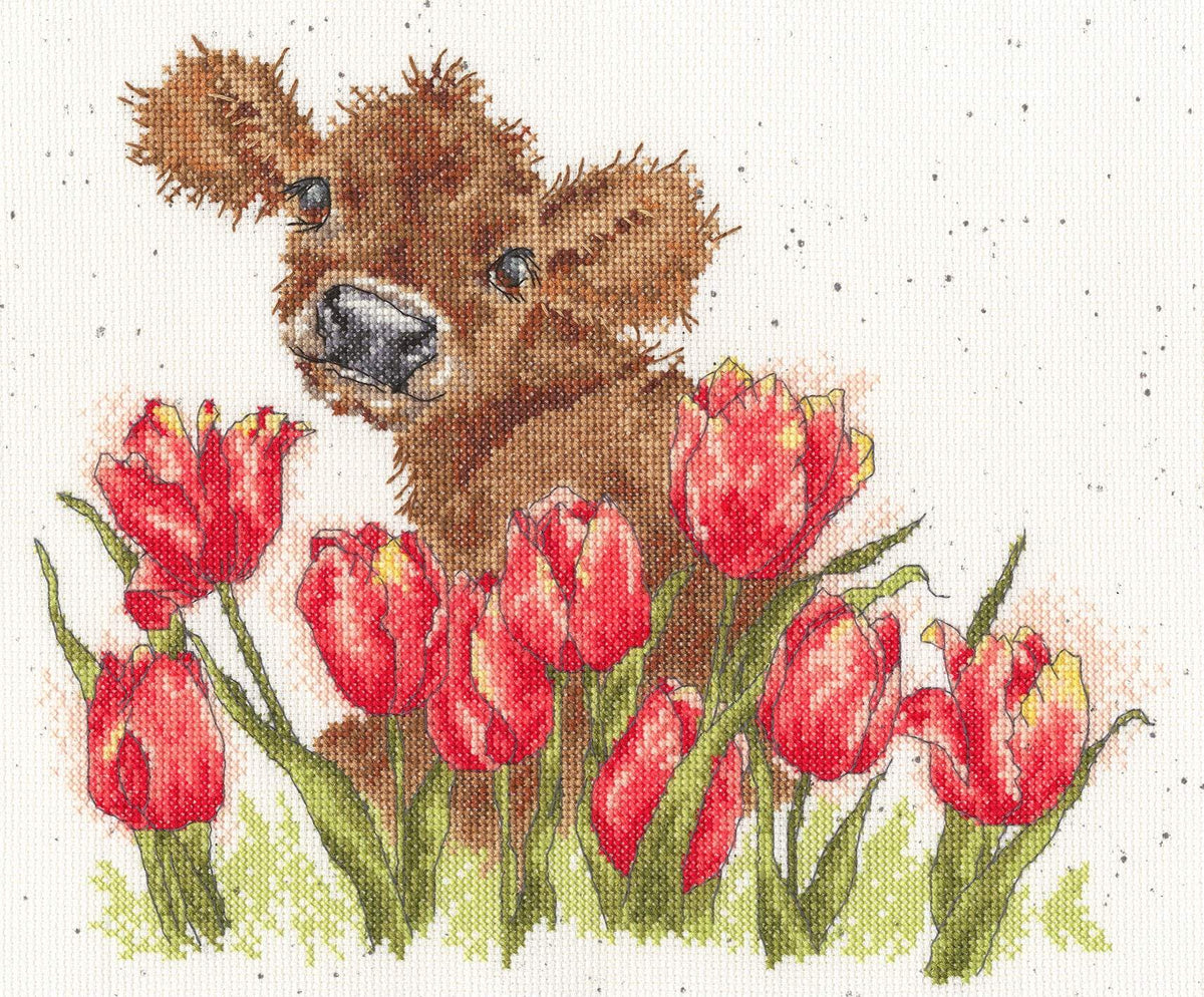 Bothy Threads Bessie Cross Stitch Kit with fabric, threads, needle, and instructions by Hannah Dale