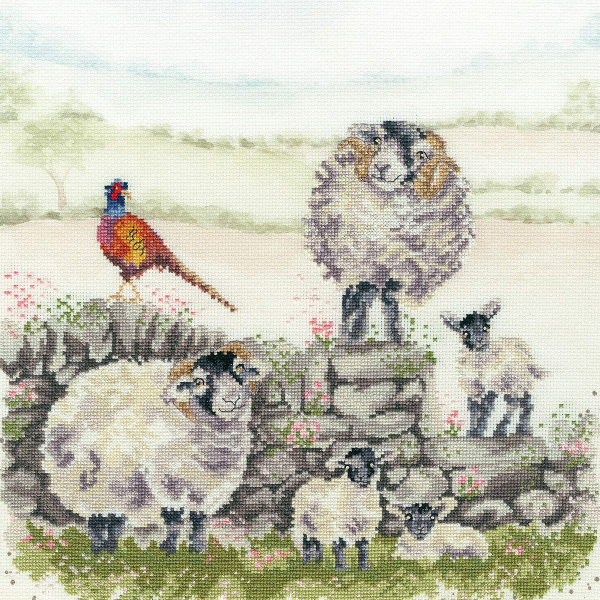 Bothy Threads Green Pastures Cross Stitch Kit with 16 count Aida and needle by Hannah Dale