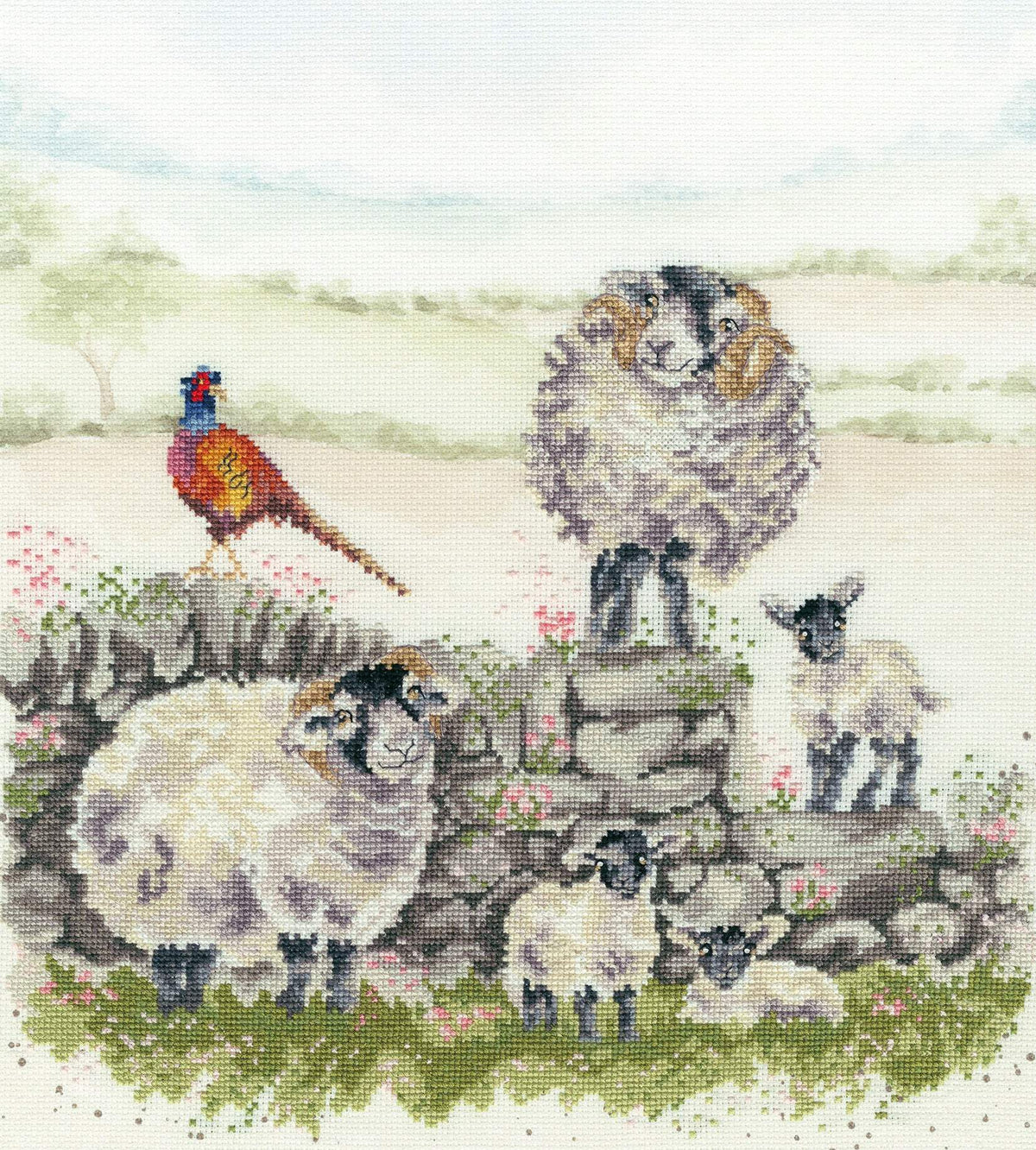 Bothy Threads Green Pastures Cross Stitch Kit with 16 count Aida and needle by Hannah Dale
