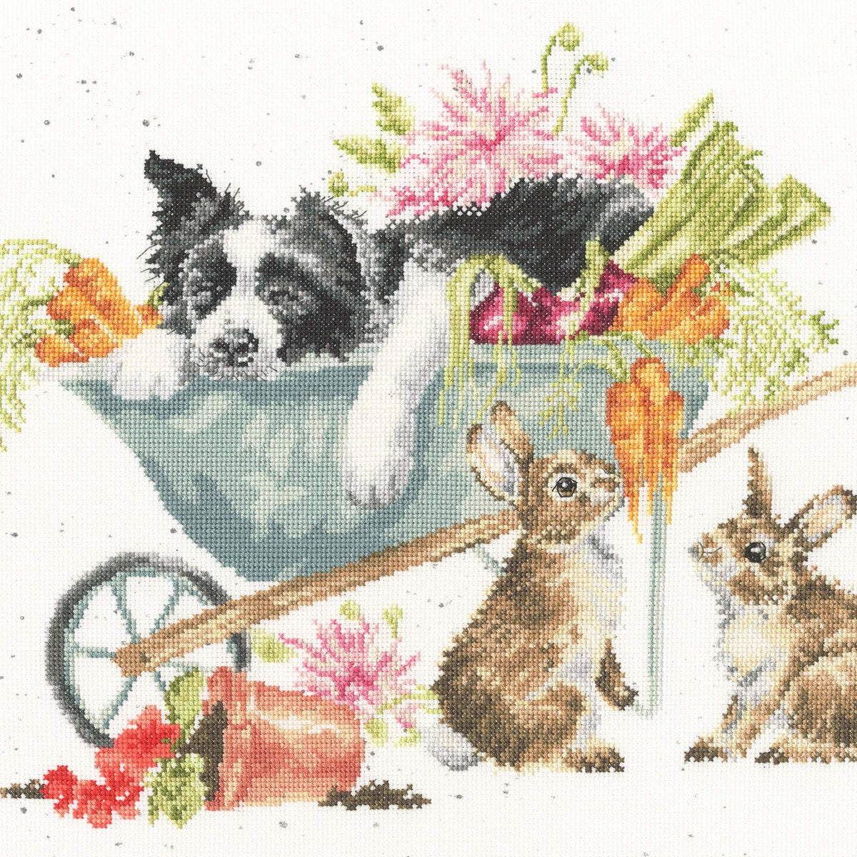 Bothy Threads Sleeping on the Job counted cross stitch kit with brown speckled Aida fabric and design by Hannah Dale