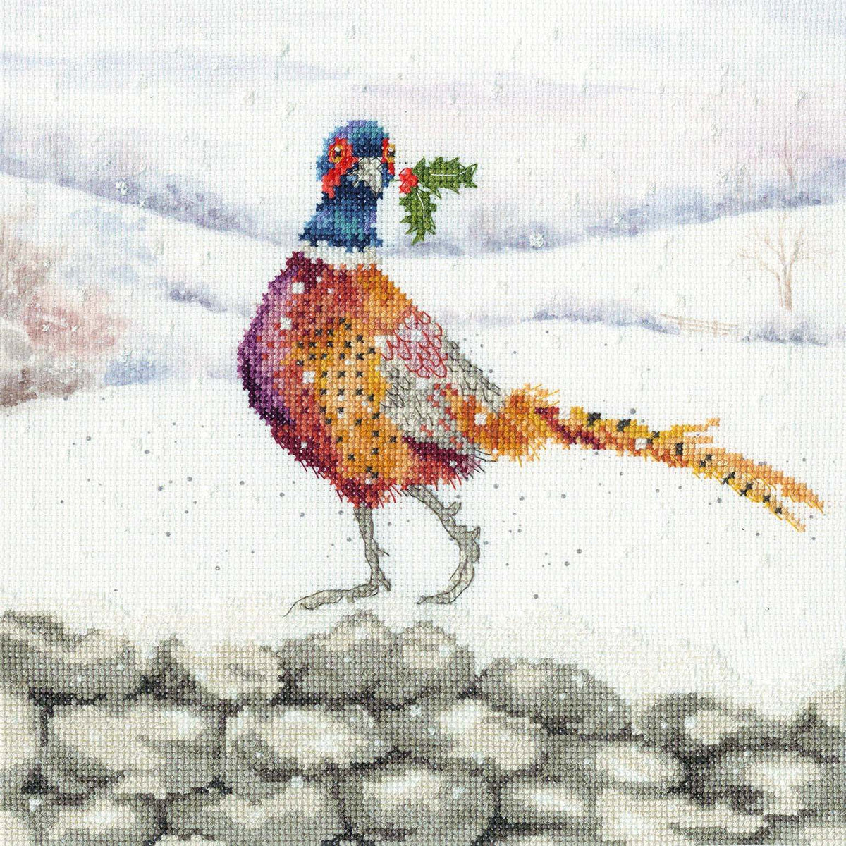 Bothy Threads Festive Flourish Cross Stitch Kit with watercolor Aida fabric by Hannah Dale