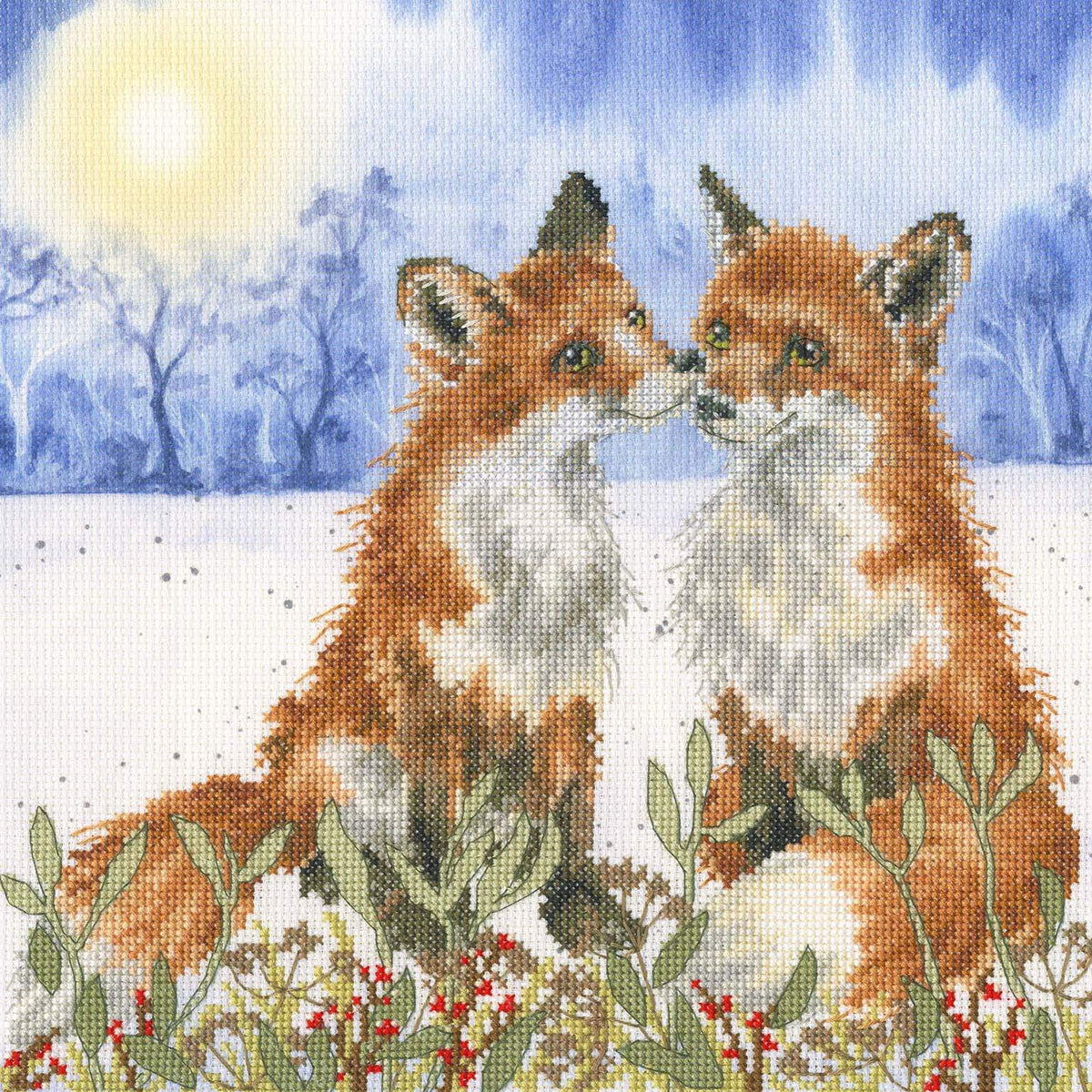 Winter Solstice Cross Stitch Kit by Bothy Threads with watercolor background and full stitch instructions