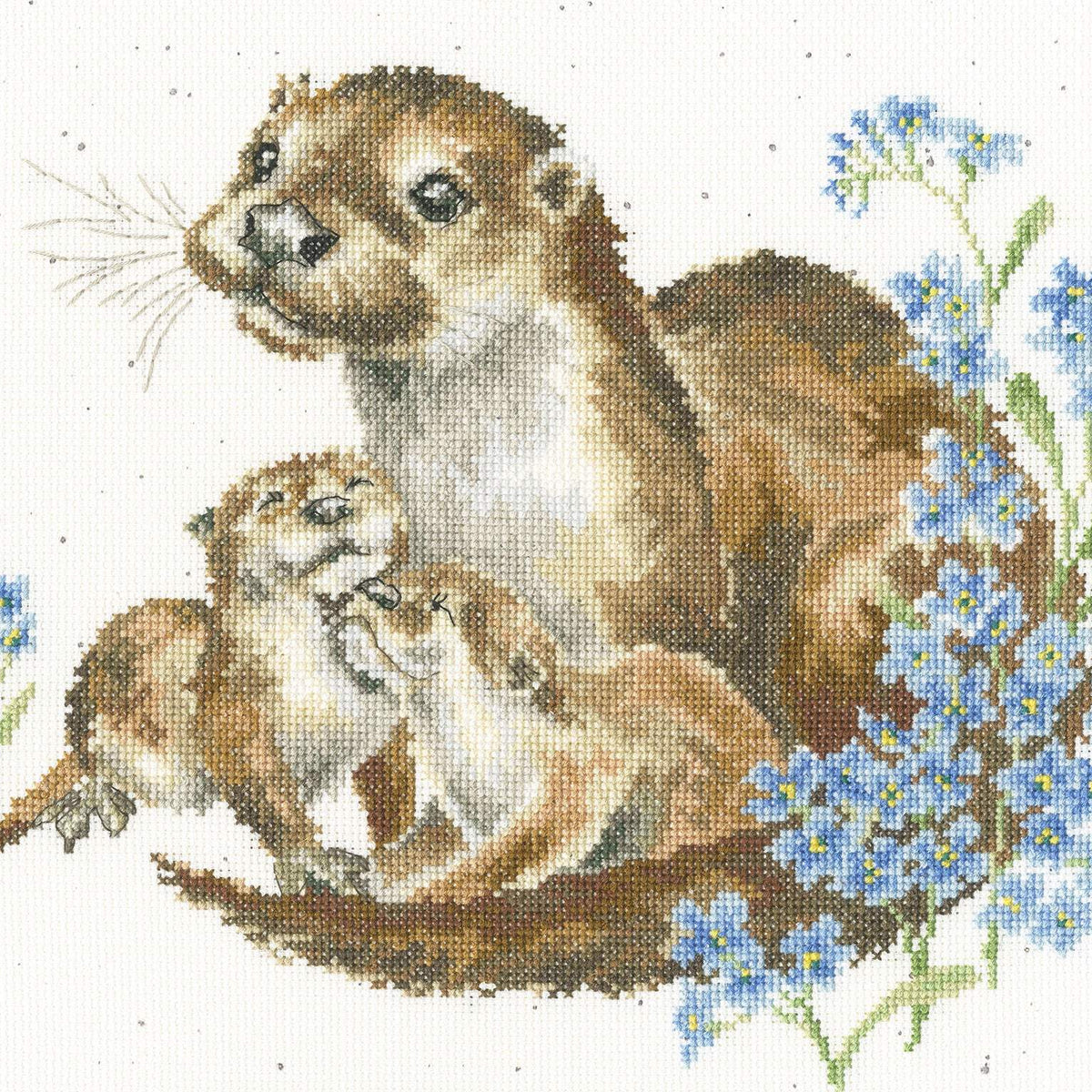 Otterly Adorable Cross Stitch kit by Bothy Threads featuring Hannah Dale design with Zwiegart Aida fabric and Wrendale Designs speckle