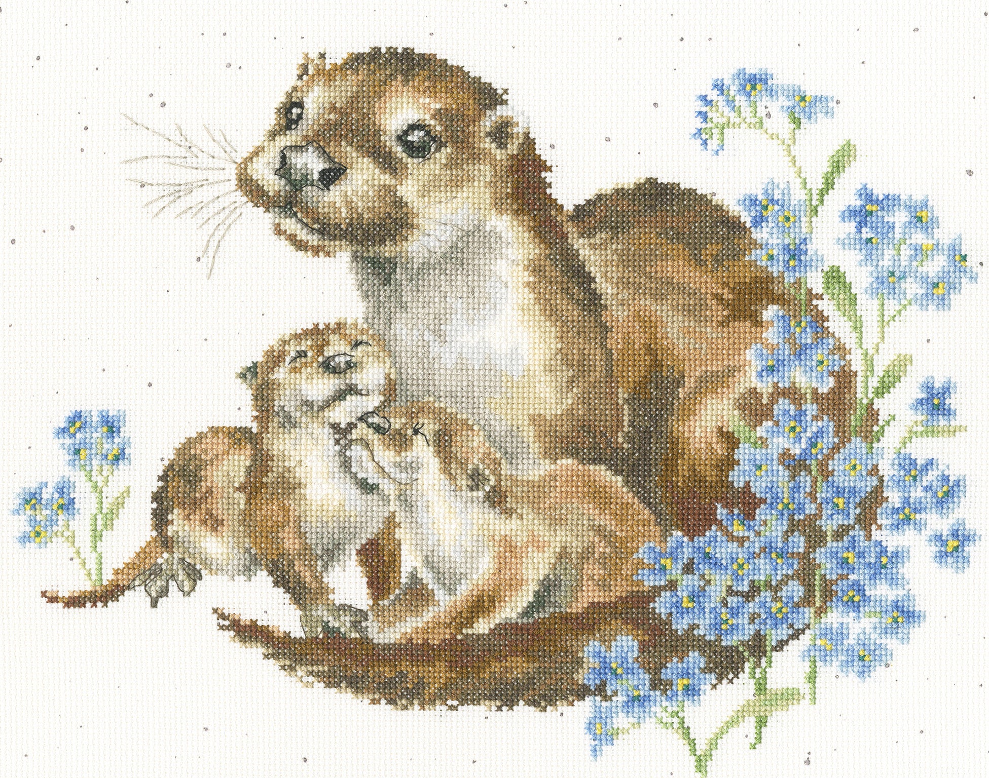 Otterly Adorable Cross Stitch kit by Bothy Threads featuring Hannah Dale design with Zwiegart Aida fabric and Wrendale Designs speckle