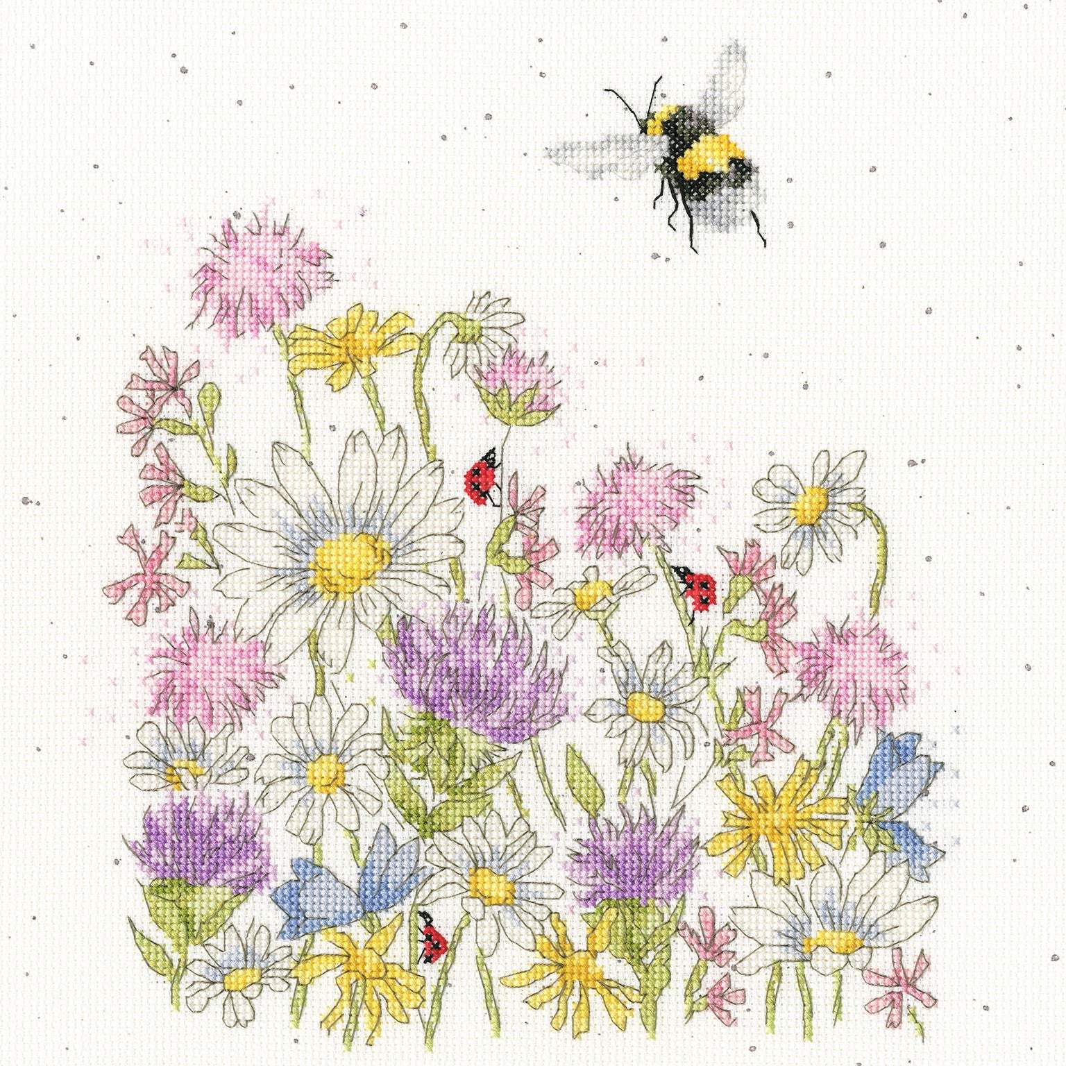 Bothy Threads Spreading Sunshine Cross Stitch Kit with fabric, cottons, needle, and instructions designed by Hannah Dale