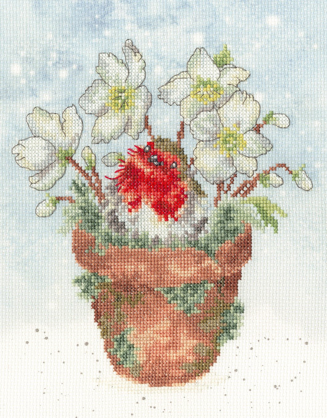 Season's Tweetings Cross Stitch Kit with 14 count Aida, cotton threads, needle, and stitch instructions