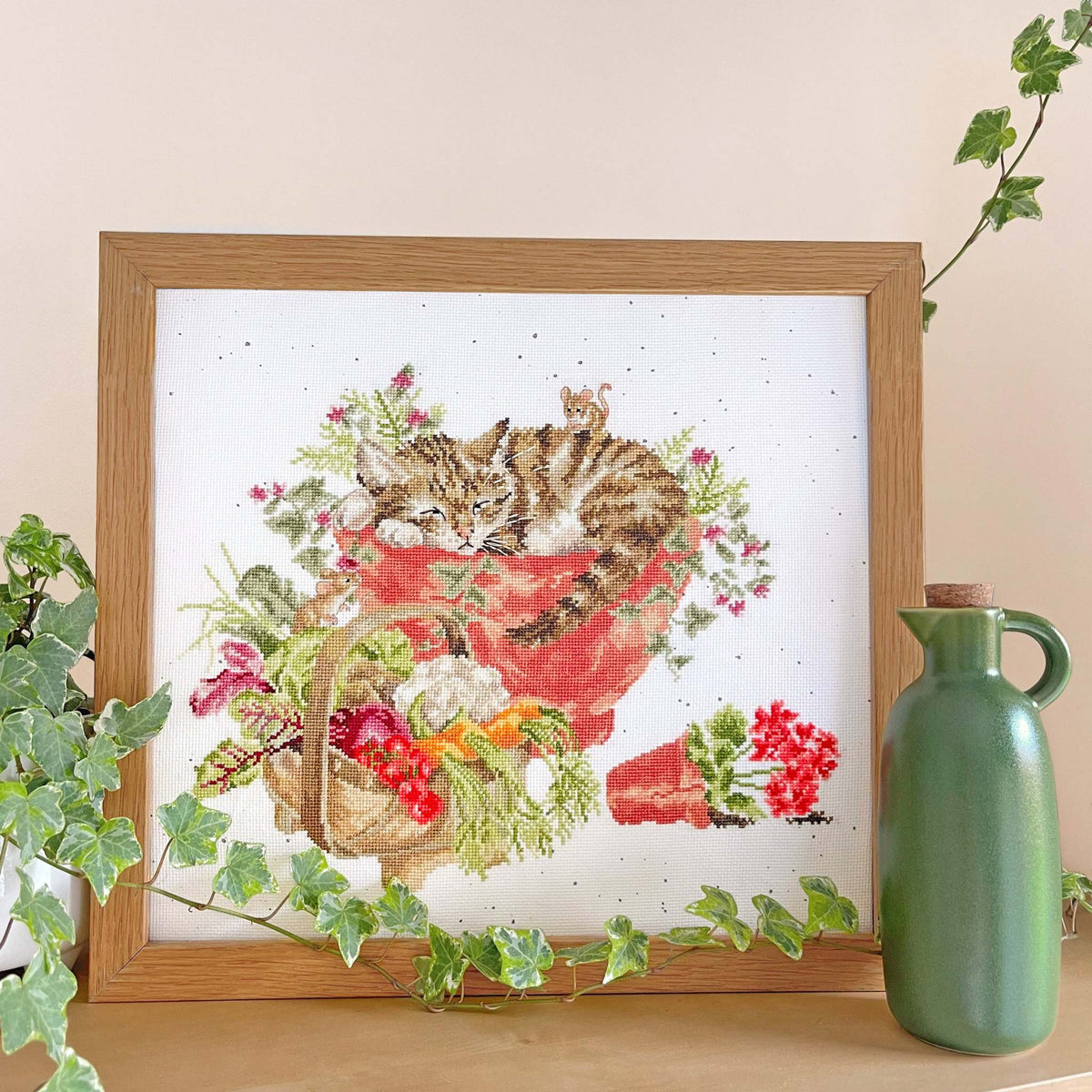 Purrrfect Spot Cross Stitch Kit with cat design on 16 count white Aida fabric and included supplies