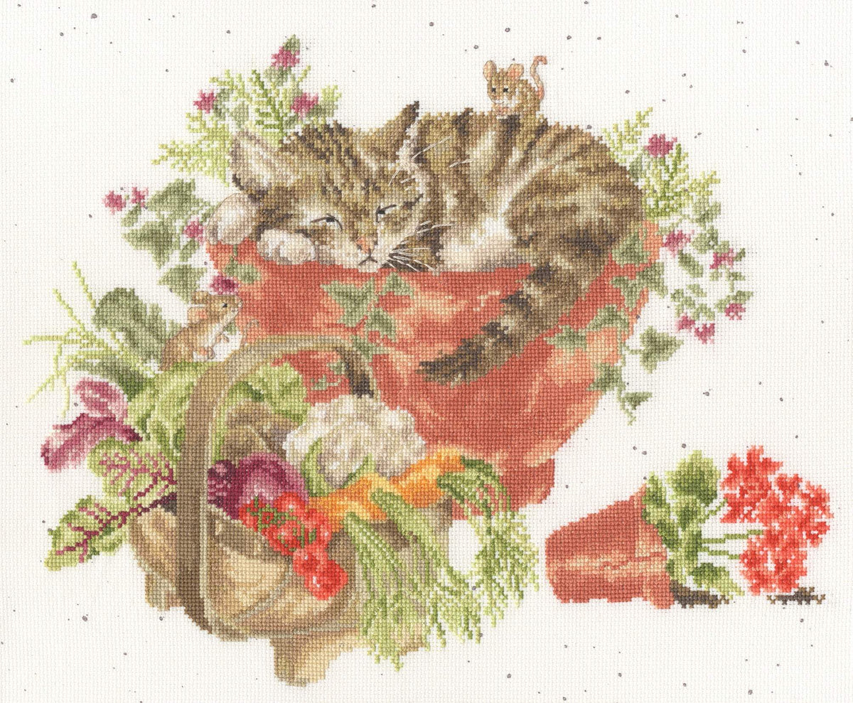 Purrrfect Spot Cross Stitch Kit with Wrendale Designs on 16 count white Aida fabric and cotton threads