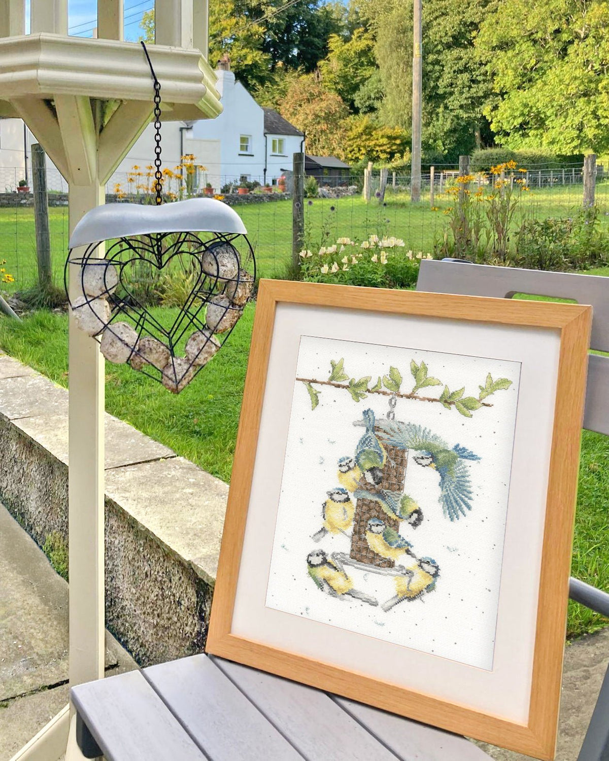 Bon Appétit Cross Stitch Kit with 16 count white Aida fabric, Wrendale Designs, threads, needle, and instructions