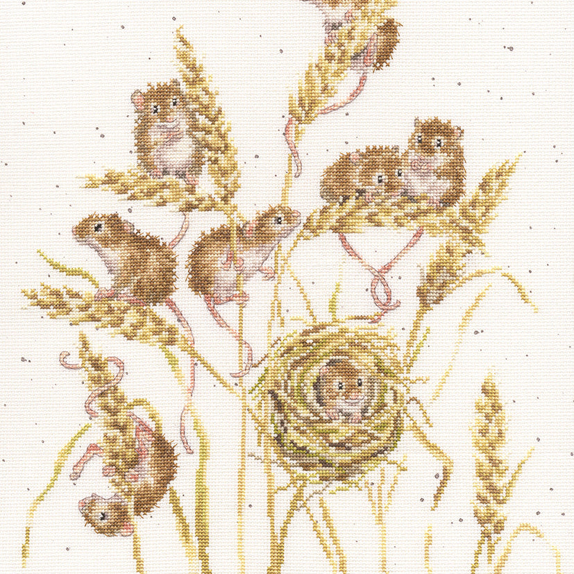 The Harvesters Cross Stitch Kit with 16 count Aida, Wrendale Designs, cottons, needle, and instructions