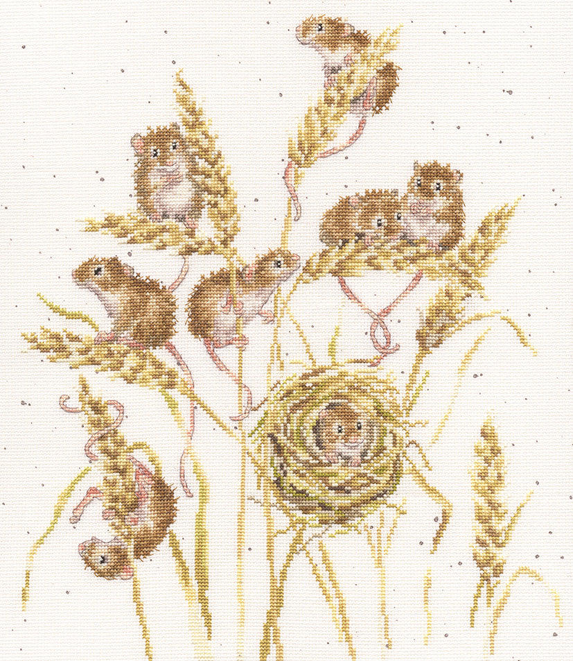 The Harvesters Cross Stitch Kit with 16 count Aida, Wrendale Designs, cottons, needle, and instructions