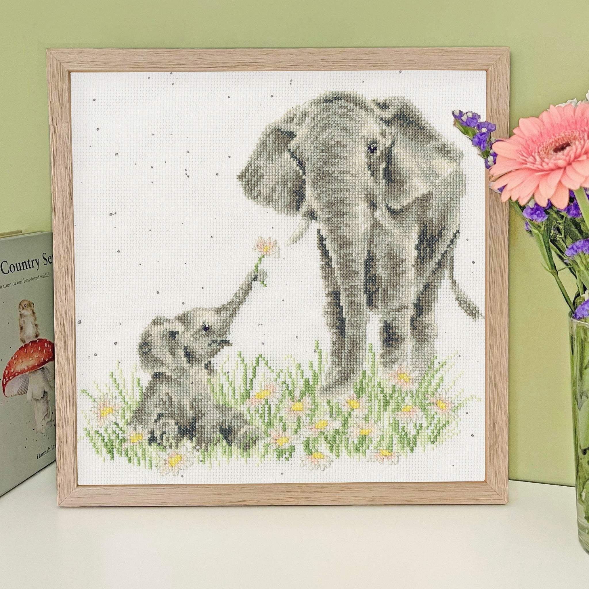 Bloom And Grow Cross Stitch Kit with Zweigart fabric, stranded cottons, needle, and instructions for 26cm square design