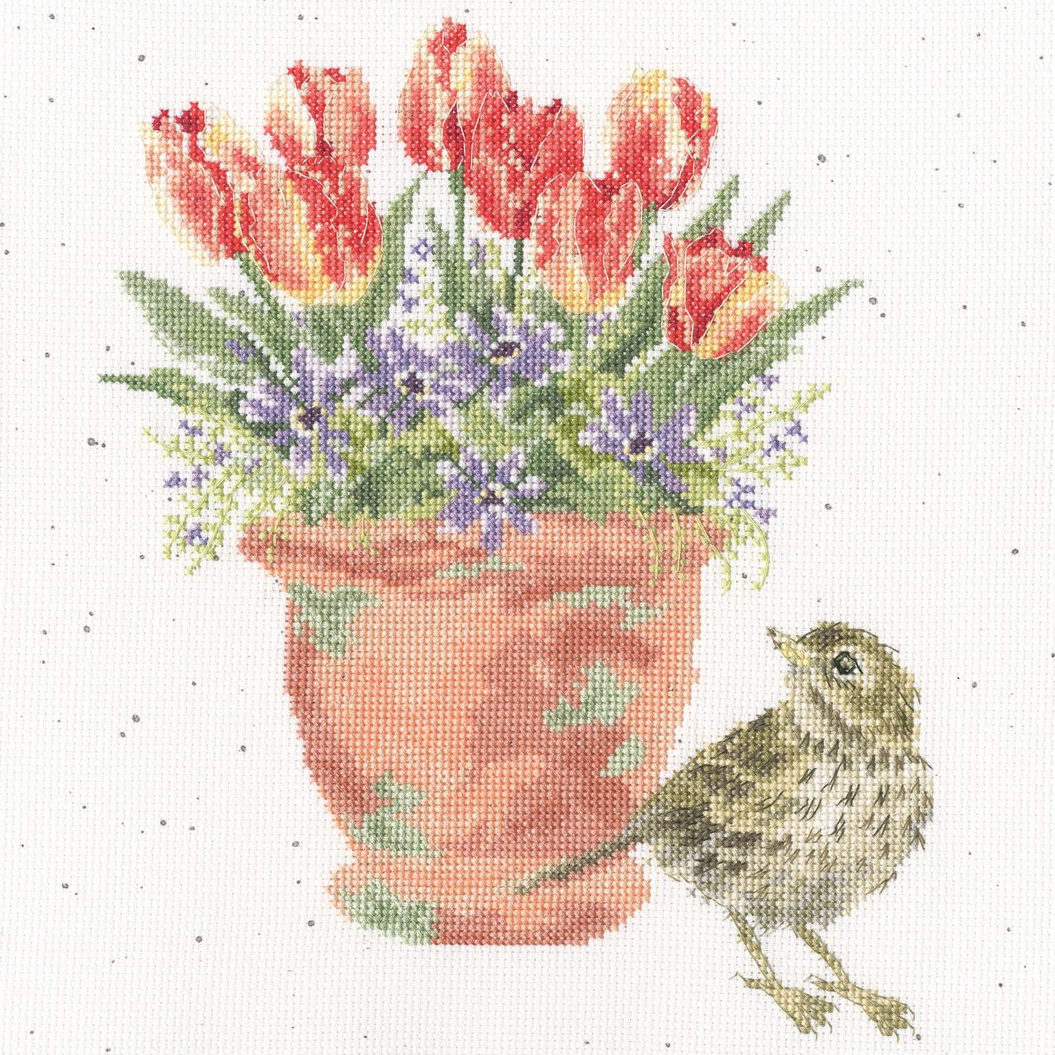 Meadow Pipit cross stitch kit with Zweigart fabric, cotton threads, needle, and instructions