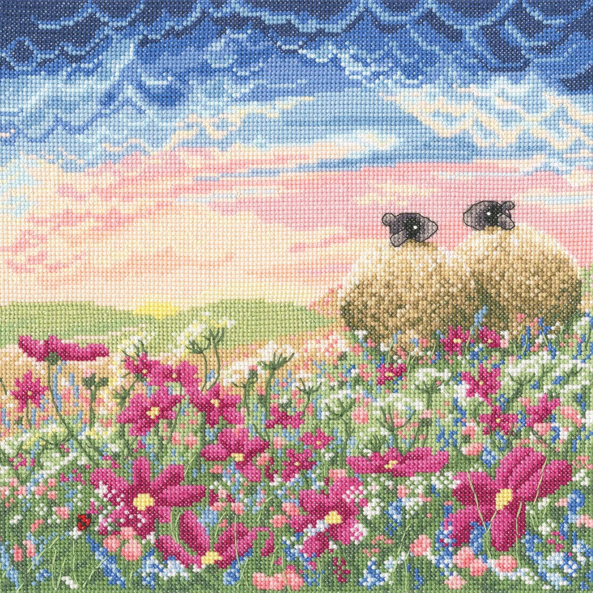 Ladybird in the Meadow counted cross stitch kit with ladybird and meadow design by Lucy Pittaway
