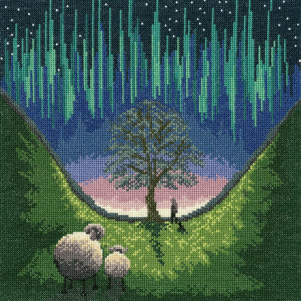 Sycamore Gap cross stitch kit with 14 count white Aida fabric and pre-sorted cottons by Bothy Threads