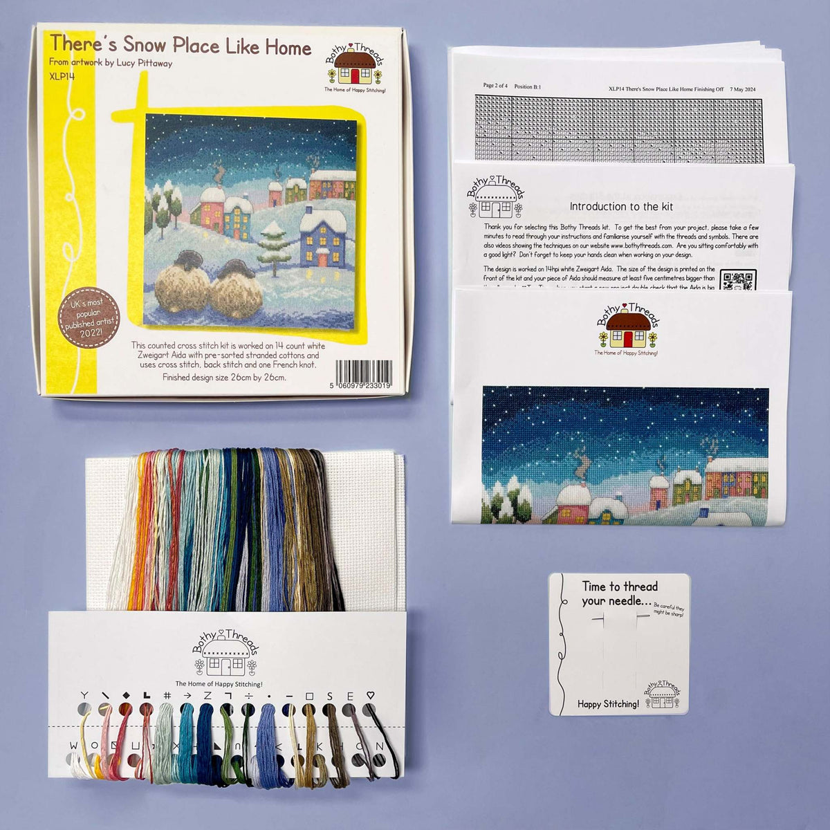 There's Snow Place Like Home Bothy Threads cross stitch kit with 14 count white Aida fabric and cottons