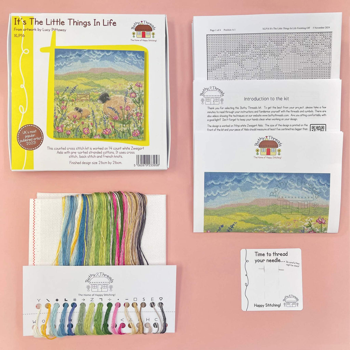 Bothy Threads It's The Little Things In Life cross stitch kit with 14 count Aida fabric and pre-sorted cottons