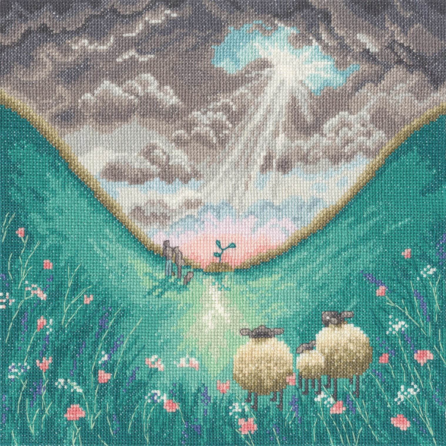 Tree of Hope Cross Stitch Kit with 14 count Aida fabric and colorful threads