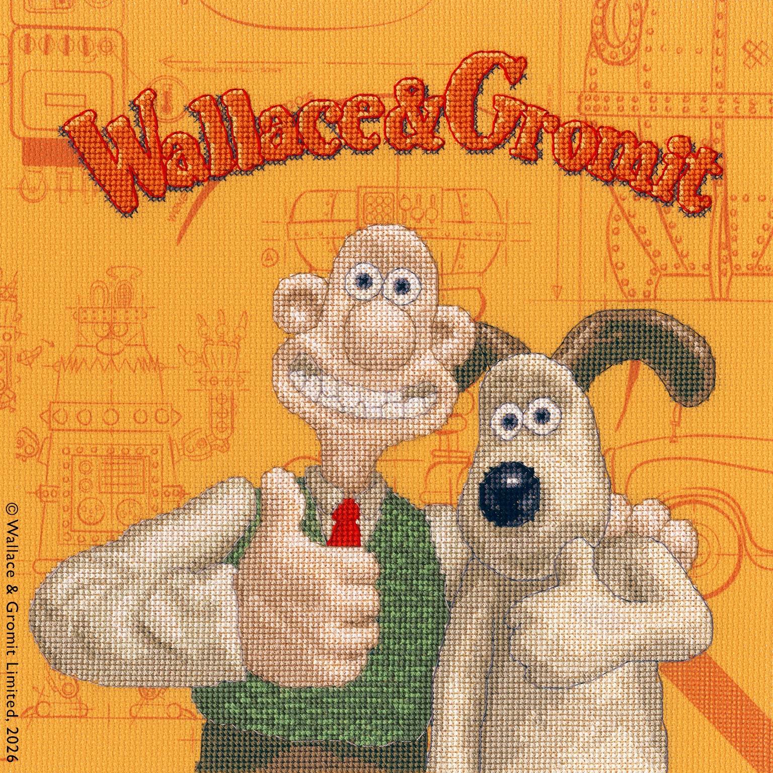 Wonderfully W&G Cross Stitch Kit with Wallace & Gromit design and full color 14 count Aida fabric
