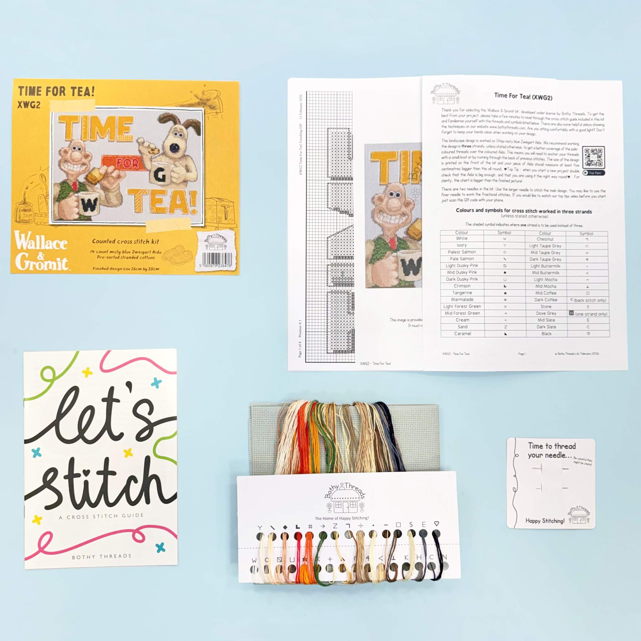 Time For Tea! Cross Stitch Kit Wallace and Gromit 14 count Aida fabric stitching kit