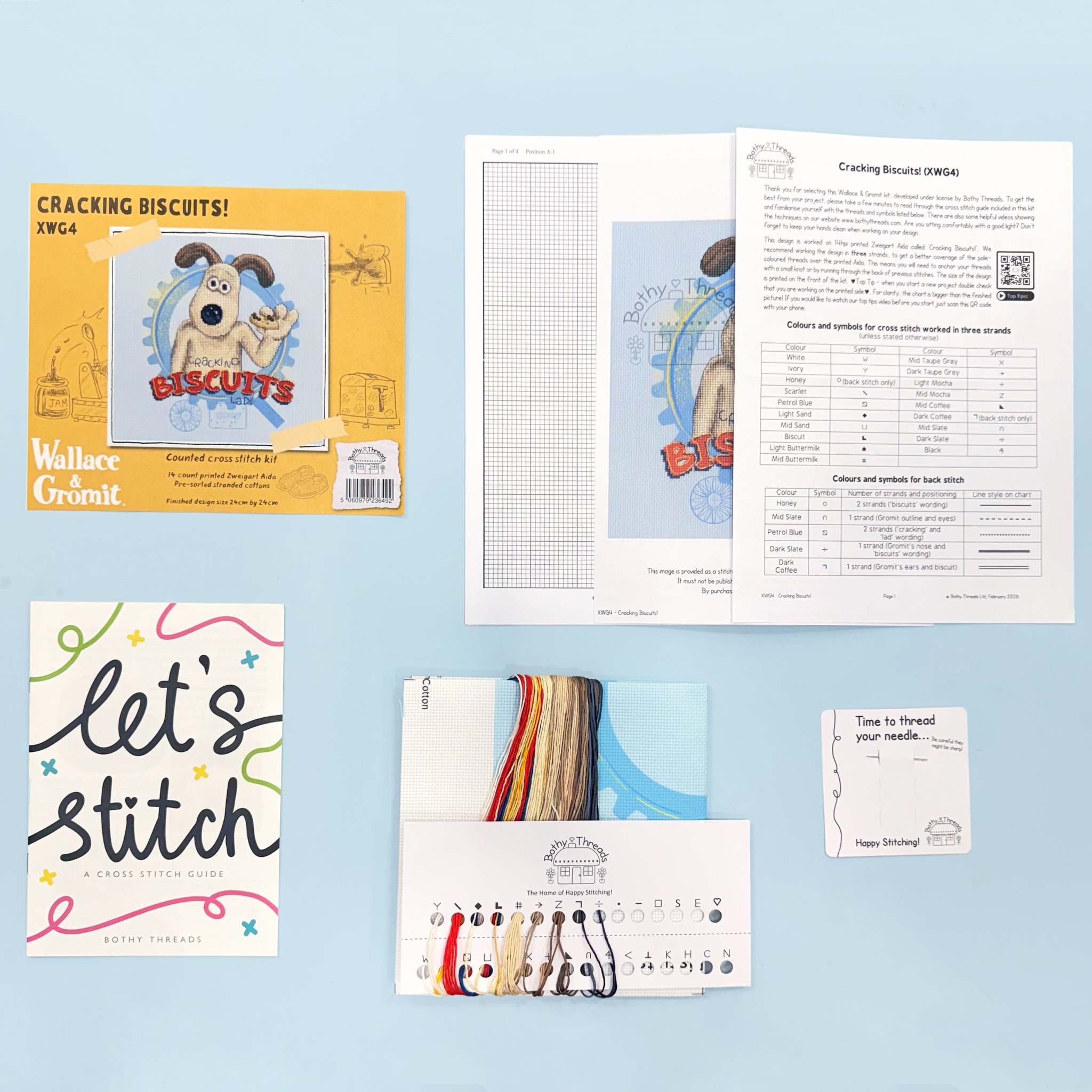 Cracking Biscuits! Cross Stitch Kit featuring Wallace & Gromit with 14 count Aida and full instructions