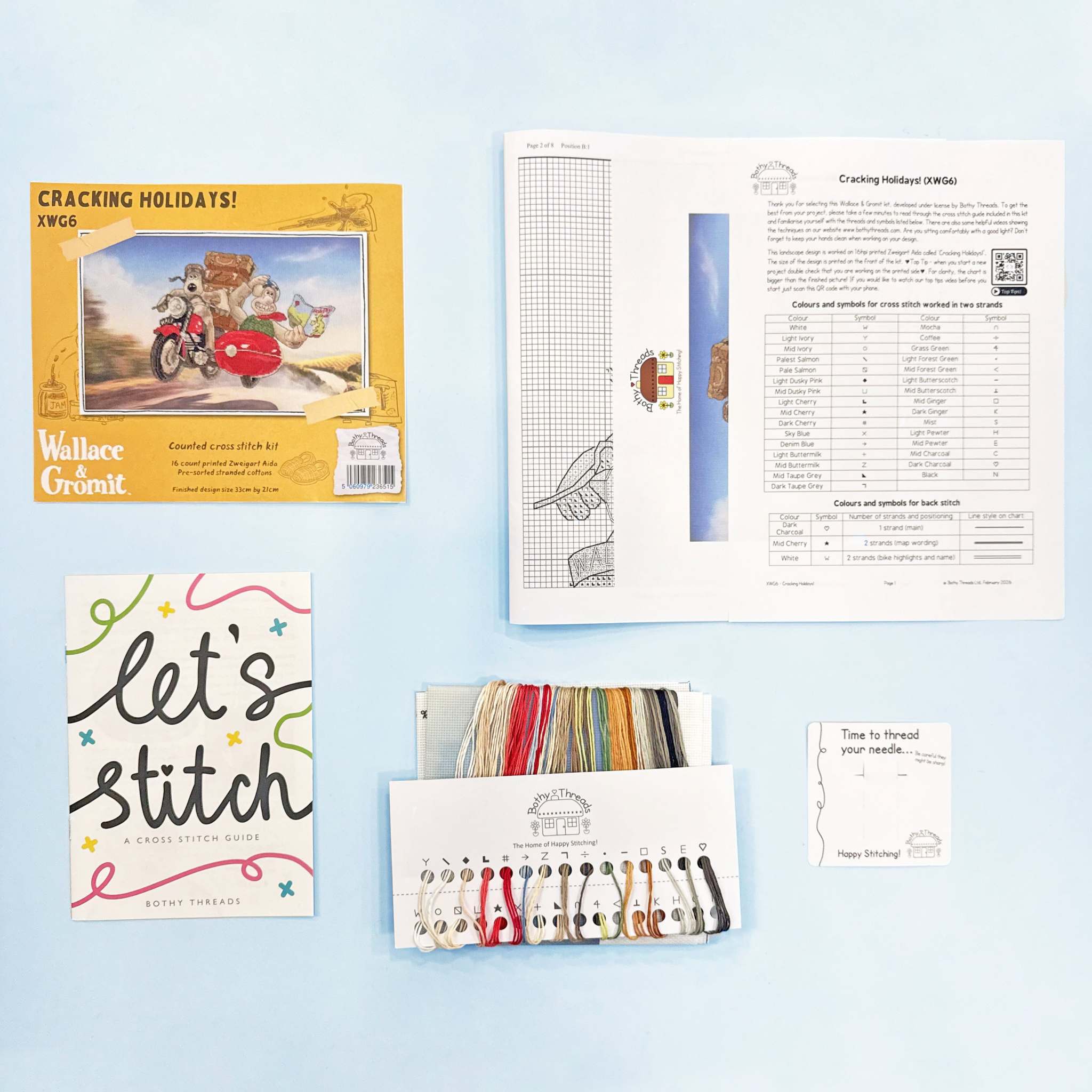 Cracking Holidays! Cross Stitch Kit with Wallace & Gromit design, 16 count Aida fabric, threads, needle, and instructions