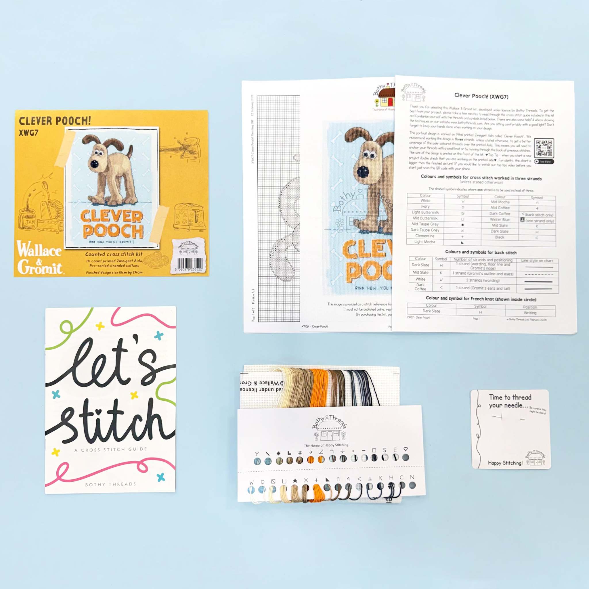 Clever Pooch! Cross Stitch Kit featuring Wallace & Gromit with 14 count Aida fabric and full instructions