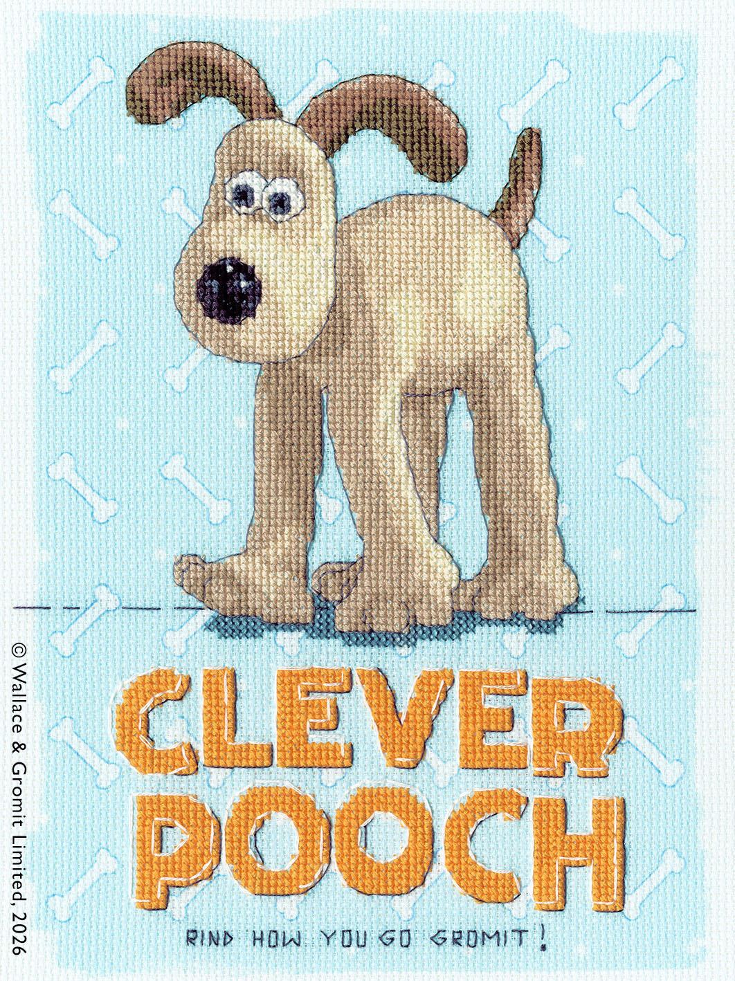 Clever Pooch! Cross Stitch Kit featuring Wallace & Gromit with 14 count Aida fabric and colorful threads