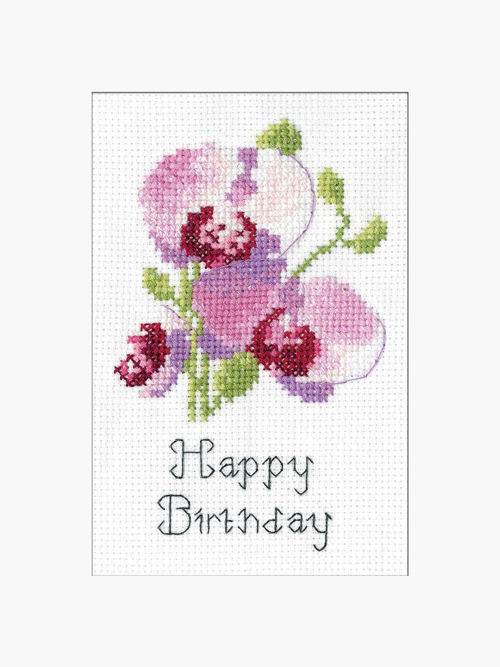 Orchid Card Cross Stitch Kit with 14 count Zweigart aida and pre-sorted cottons