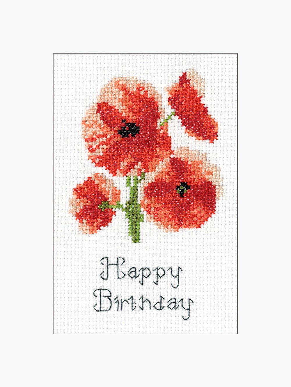 Poppy Card Cross Stitch Kit with 14 count Zweigart aida and cotton threads