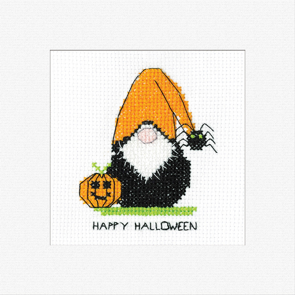 Heritage Crafts Counted Cross Stitch Kit Gonk Pumpkin Card Cotton
