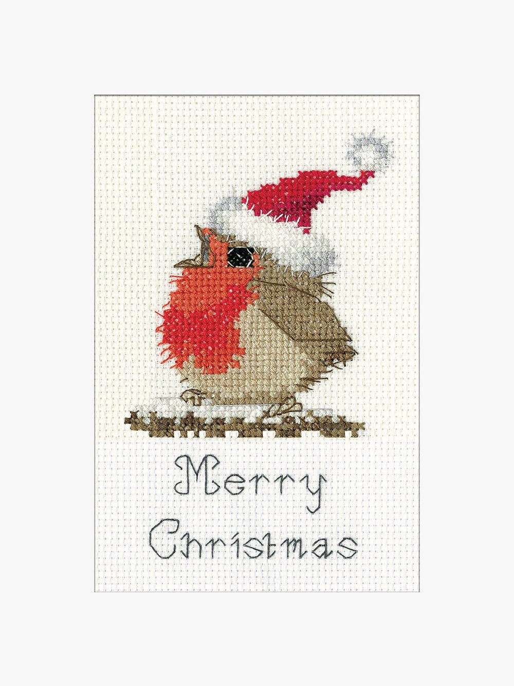 Festive Rowan Robin Christmas card cross stitch kit with 14 count Zweigart aida and materials included