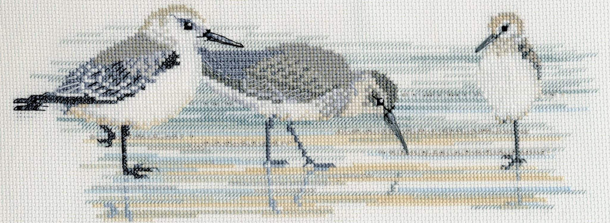 Cross stitch of wading birds on shore in Birds - Waders Cross Stitch Kit by Derwentwater Designs
